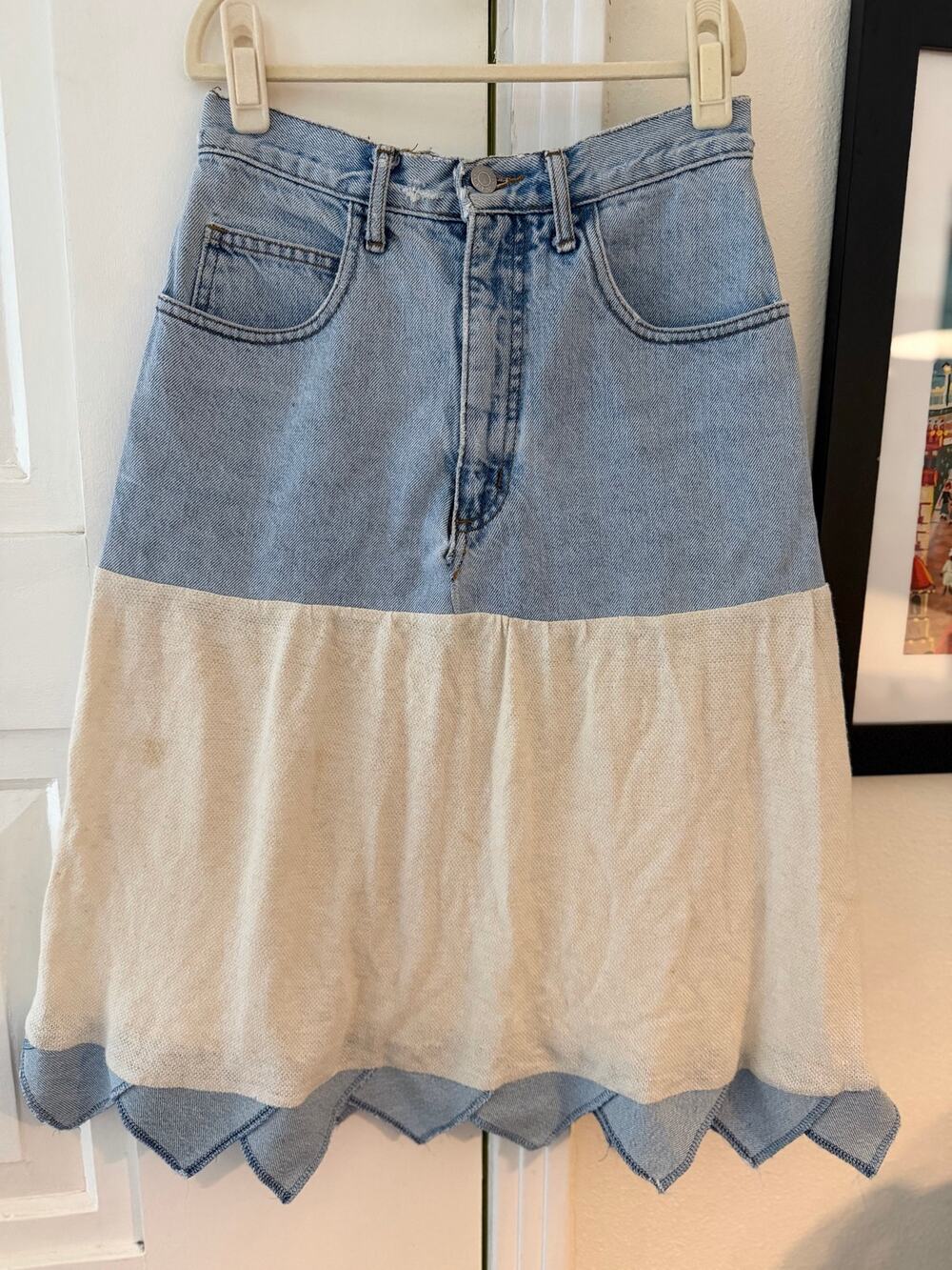 Vintage Guess Jeans Made in the USA Reworked / upcycled denim midi skirt